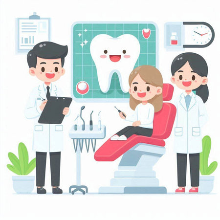 Dentist and patient. Dental clinic. Vector illustration.のイラスト素材