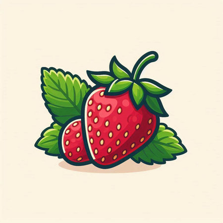 Strawberry vector illustration. Fresh ripe berry with leaves.のイラスト素材