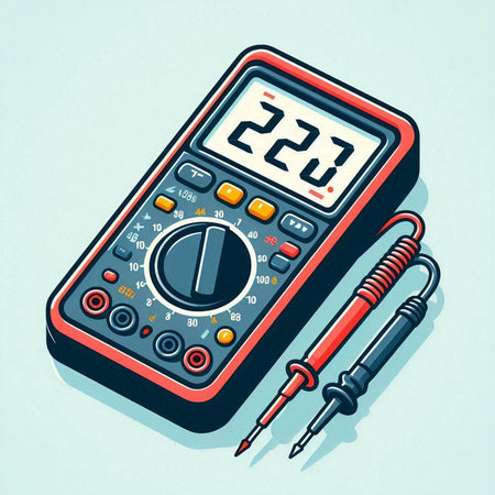 Digital multimeter on blue background. Vector illustration in retro style.のイラスト素材