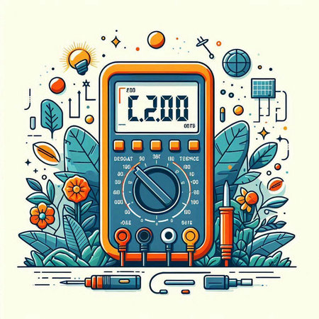 Digital multimeter on white background. Vector illustration in thin line style.のイラスト素材