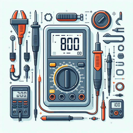 Electrical tools. Digital multimeter, tester, soldering iron, soldering iron, pliers, measuring instruments. Vector illustrationのイラスト素材