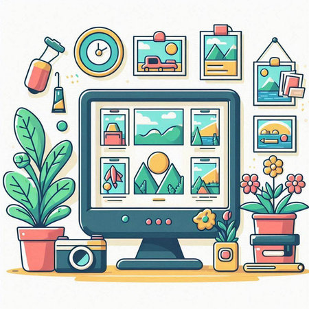 Flat design modern vector illustration concept of online photo editing, photo editing, retouching and retouchingのイラスト素材