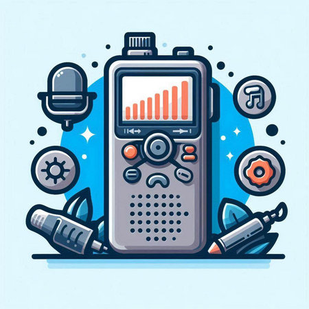 Vector illustration of portable radio set. Radio set on blue background.のイラスト素材