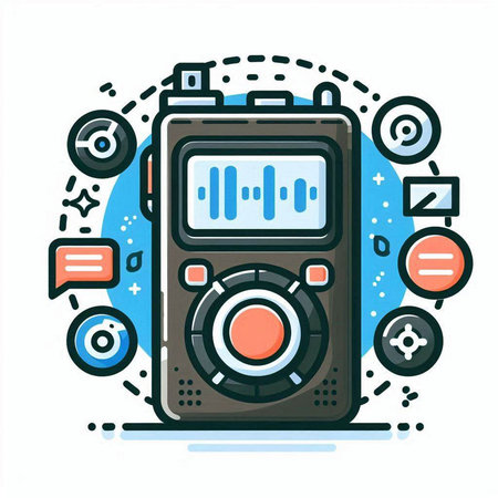 Multimedia player. Vector illustration in thin line style on white background.のイラスト素材