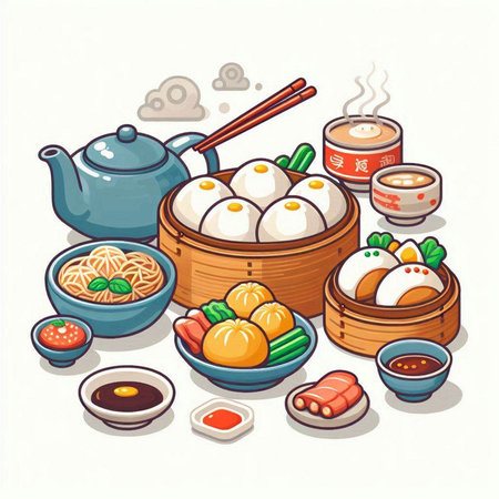 Illustration of Chinese food set. Vector illustration of Chinese cuisine.のイラスト素材