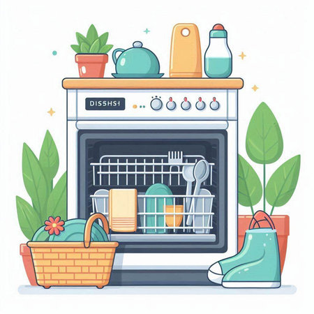 Dishwasher in flat style. Household equipment. Vector illustration.のイラスト素材