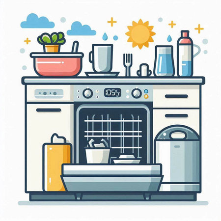 Dishwasher. Vector illustration in flat style. Kitchen appliances.のイラスト素材