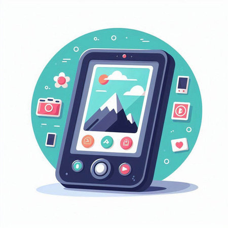 Smartphone with mobile application icon. Vector illustration in flat style.のイラスト素材
