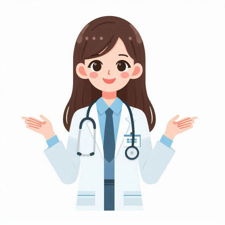 Female doctor with stethoscope on white background. Vector illustration.のイラスト素材