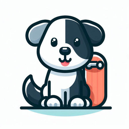 Cute dog with a suitcase. Vector illustration in cartoon style.のイラスト素材