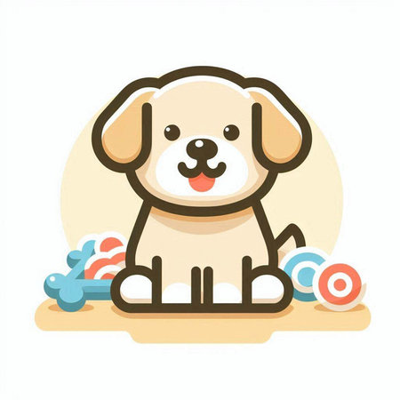 Cute puppy sitting on the floor. Vector illustration in cartoon style.のイラスト素材