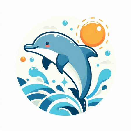 Cute cartoon dolphin jumping out of the sea. Vector illustration.のイラスト素材