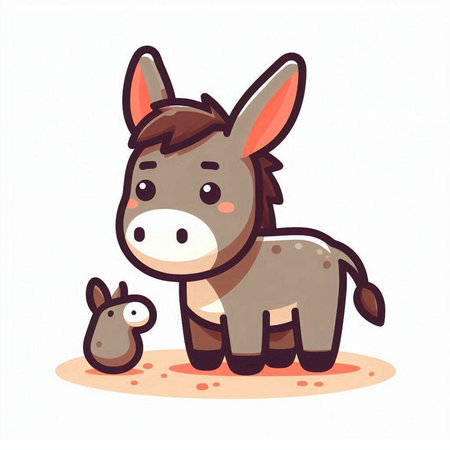 Cute cartoon donkey with little mouse. Vector illustration on white background.のイラスト素材