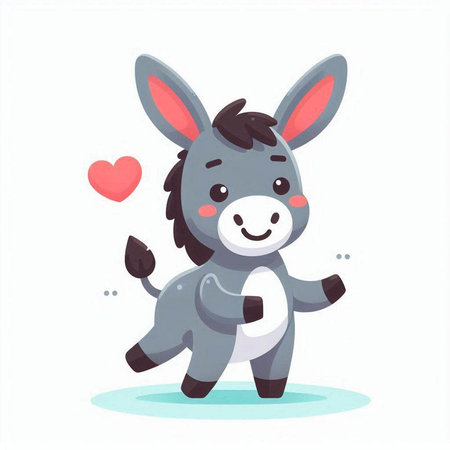 Donkey with a heart. Cute cartoon character. Vector illustration.のイラスト素材