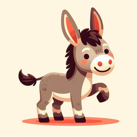 Funny cartoon donkey. Vector illustration of a cute funny animal.のイラスト素材