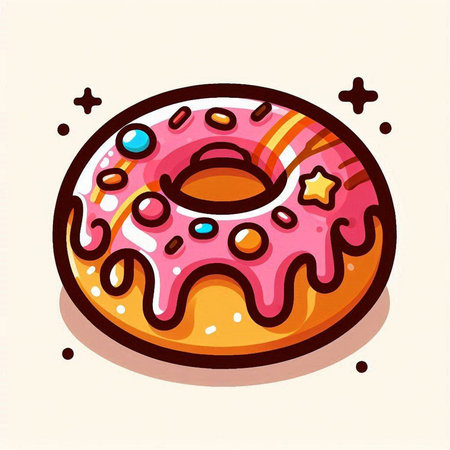 Donut with pink glaze and sprinkles. Vector illustration.のイラスト素材