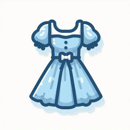 Illustration of a cute blue dress with bow on a white backgroundのイラスト素材