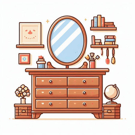 Furniture in retro style. Vector illustration of a chest of drawers.のイラスト素材