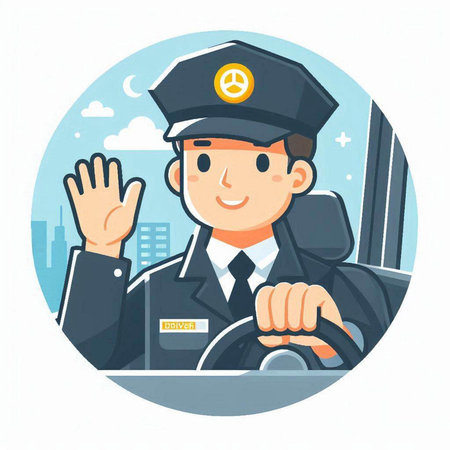 Policewoman in uniform waving his hand. Vector illustration.のイラスト素材