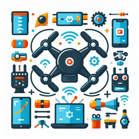 Drone technology icons set. Flat illustration of drone technology vector icons for web designのイラスト素材