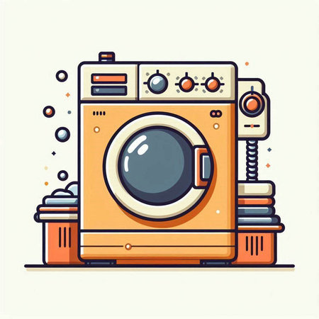Vector illustration of a washing machine. Flat line art style design.のイラスト素材