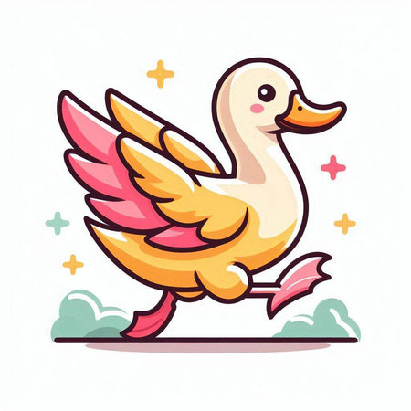 Cute cartoon duck on white background. Vector illustration in a flat style.のイラスト素材