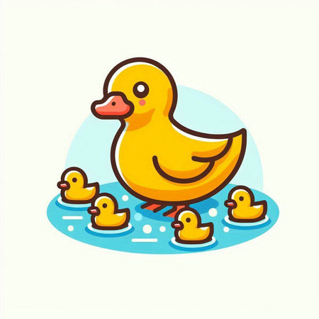 Duckling and ducklings. Cute cartoon vector illustration.のイラスト素材
