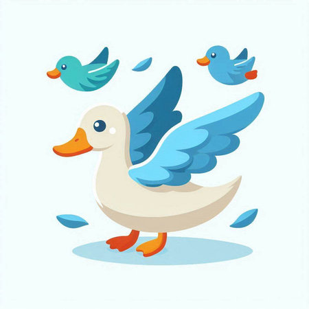 Duck with flying birds on a white background. Vector illustration.のイラスト素材