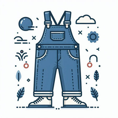 Denim overalls. Vector illustration in trendy flat line style.のイラスト素材