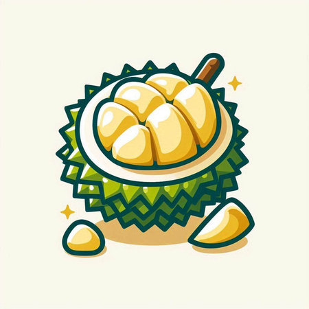 durian fruit cartoon vector illustration isolated on a white background.のイラスト素材