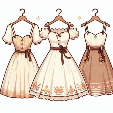 Illustration of a set of wedding dresses on a hanger.のイラスト素材