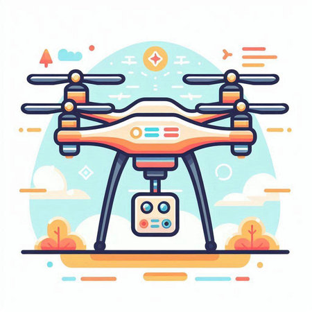 Drone quadcopter with remote controller. Modern flat vector illustration.のイラスト素材
