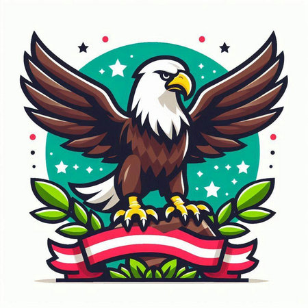 Eagle with a ribbon and laurel wreath. Vector illustration.のイラスト素材