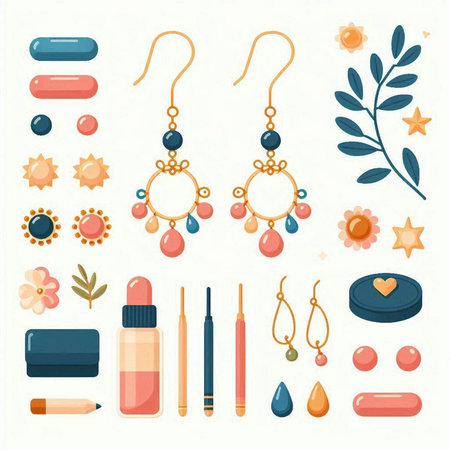 Vector set of women's accessories for make-up and cosmetics.のイラスト素材