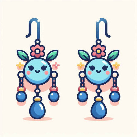 Kawaii earrings. Vector illustration in a flat style.のイラスト素材