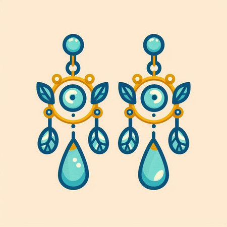 Illustration of earrings with blue ornaments. Vector illustration.のイラスト素材