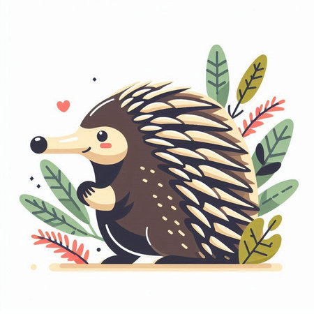Cute hedgehog with leaves. Vector illustration in cartoon style.のイラスト素材