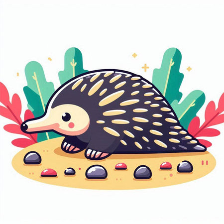 Cartoon hedgehog on the sand. Vector illustration of a cute animal.のイラスト素材