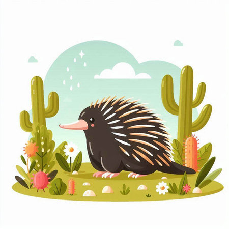 Hedgehog in the desert, vector illustration, echidnaのイラスト素材