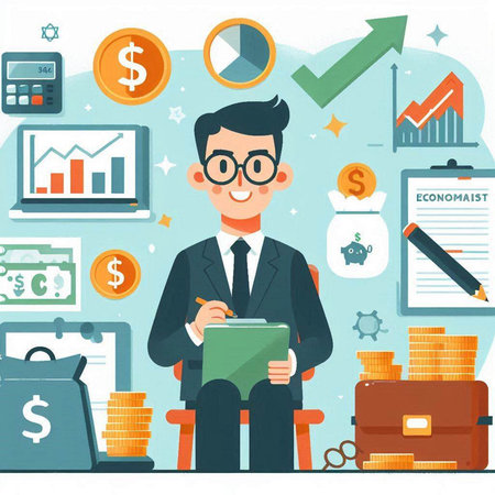 Businessman in office. Flat style vector illustration. Business concept.のイラスト素材