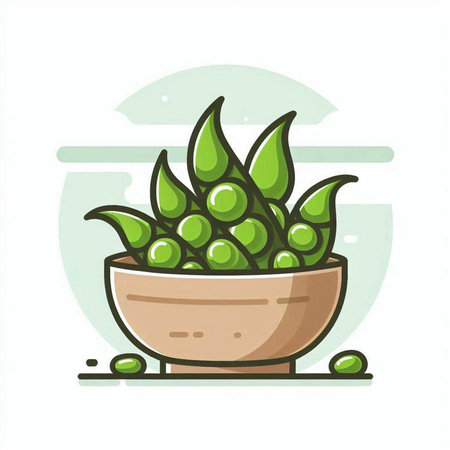 Peas in a bowl. Vector illustration on a white background.のイラスト素材