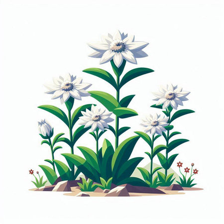 Illustration of a flower bed with white flowers on a white backgroundのイラスト素材