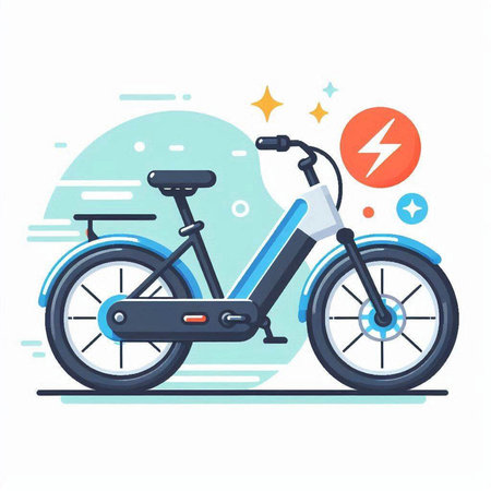 Modern electric bike. Vector illustration in flat cartoon style isolated on white background.のイラスト素材