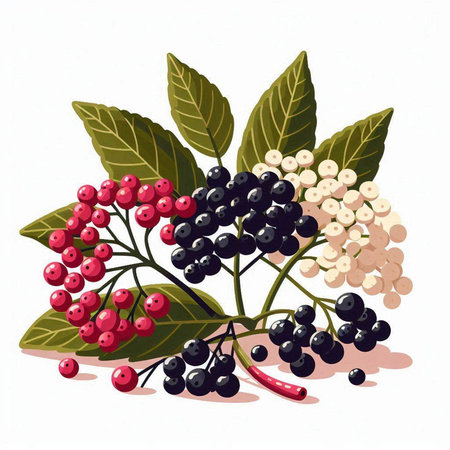 Viburnum berries isolated on white background. Vector illustration.のイラスト素材