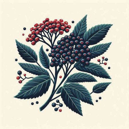 Vintage vector hand drawn rowan branch with berries and leaves.のイラスト素材