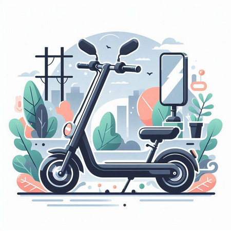 Modern scooter on the background of the city. Vector illustration.のイラスト素材