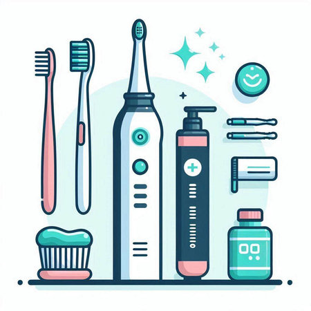 Set of dental care and hygiene items. Vector illustration in flat styleのイラスト素材