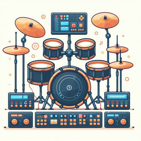 Drum set. Musical instruments. Vector illustration in flat style.のイラスト素材