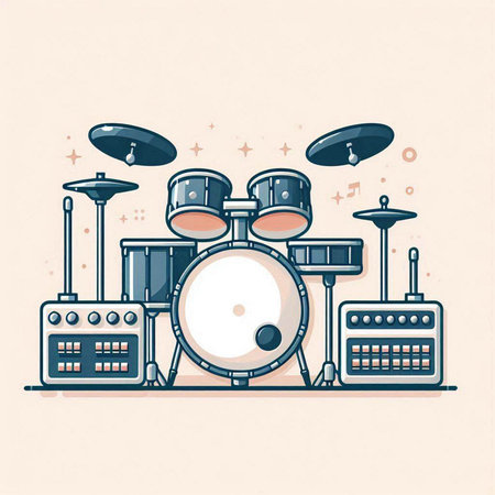Drum set. Musical instruments. Vector illustration in flat style.のイラスト素材