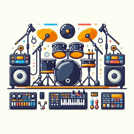 Musical instruments set on white background. Vector illustration in flat style.のイラスト素材
